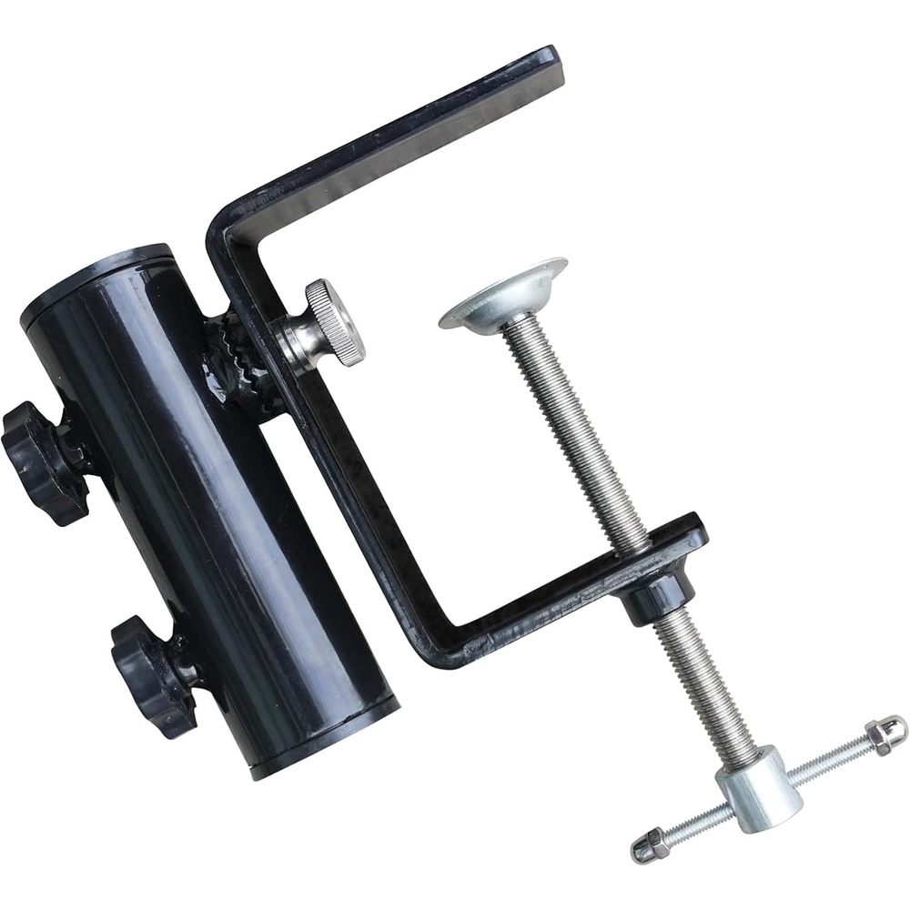 image:imageAMMSUN Heavy Duty Patio Umbrella Clamp Holder Steel Umbrella Clip Stand 360 Rotatable Fit Square Balcony Railings Deck Railings Mount Attaches to Post Railing Bleachers Benches Tailgates OutdoorDark with 360 degree rotatable