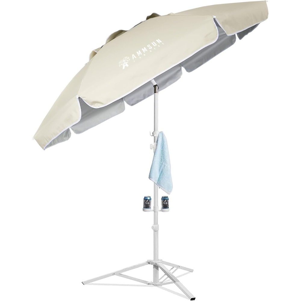 image:imageAMMSUN Shade Umbrella Premium Portable Umbrella with Stand 65ft Lightweight Free Standing Canopy for Sporting Games Adjustable Instant Sun Protection and Easy to Carry Light BlueBeige