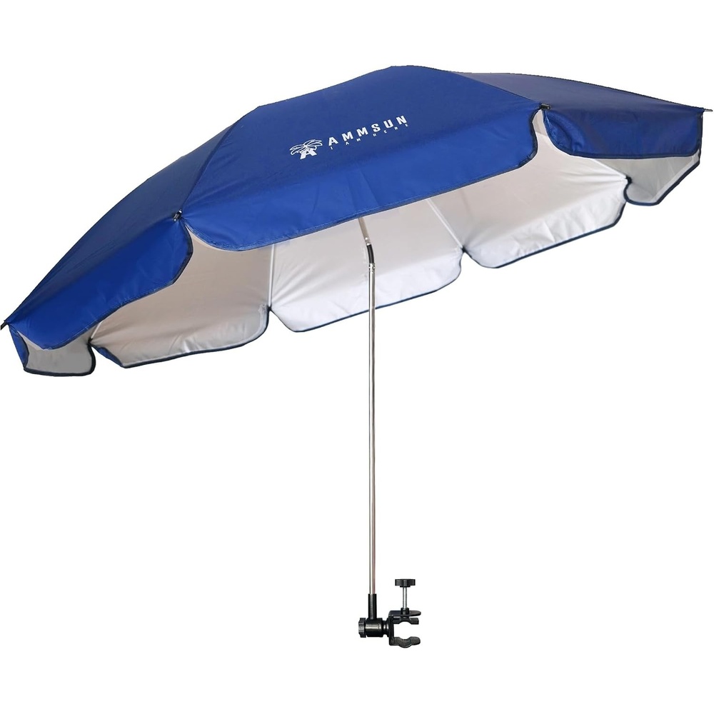 image:imageAMMSUN XL Chair Umbrella with Universal Clamp Adjustable 47 inches and 360degree Swivel UPF 50 Portable Clamp on Camping or Beach Chair Stroller Wheelchair Golf cart Bright Blue LargesizedNavy