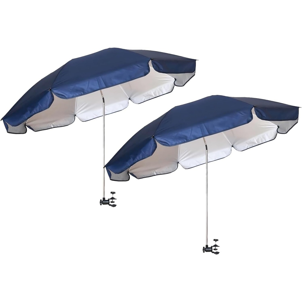 image:imageAMMSUN XL Chair Umbrella with Universal Clamp Adjustable 47 inches and 360degree Swivel UPF 50 Portable Clamp on Camping or Beach Chair Stroller Wheelchair Golf cart Bright Blue LargesizedNavy Blue2 PACK