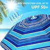 AMMSUN 6.5ft Portable Patio Beach Umbrella for Sand with Tilt, Air Vent | UPF50+ Sun Protection, Windproof Outdoor Umbrellas with Carry Bag, for Patio Beach Garden Pool Backyard, Yellow Stripes(Blue)