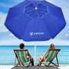 AMMSUN 6.5ft Portable Patio Beach Umbrella for Sand with Tilt, Air Vent | UPF50+ Sun Protection, Windproof Outdoor Umbrellas with Carry Bag, for Patio Beach Garden Pool Backyard, Yellow Stripes(Blue Navy)