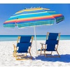 AMMSUN 6.5ft Portable Patio Beach Umbrella for Sand with Tilt, Air Vent | UPF50+ Sun Protection, Windproof Outdoor Umbrellas with Carry Bag, for Patio Beach Garden Pool Backyard, Yellow Stripes(Sun Dance Red)
