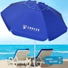 AMMSUN 6.5ft Portable Patio Beach Umbrella for Sand with Tilt, Air Vent | UPF50+ Sun Protection, Windproof Outdoor Umbrellas with Carry Bag, for Patio Beach Garden Pool Backyard, Yellow Stripes(Blue Navy)