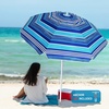 AMMSUN 6.5ft Portable Patio Beach Umbrella for Sand with Tilt, Air Vent | UPF50+ Sun Protection, Windproof Outdoor Umbrellas with Carry Bag, for Patio Beach Garden Pool Backyard, Yellow Stripes(Blue)