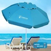 AMMSUN 6.5ft Portable Patio Beach Umbrella for Sand with Tilt, Air Vent | UPF50+ Sun Protection, Windproof Outdoor Umbrellas with Carry Bag, for Patio Beach Garden Pool Backyard, Yellow Stripes(Blue Sky)