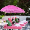 AMMSUN 7.5ft Hula Thatched Hawaiian Tiki Patio Beach Umbrella with Tilt | UPF 50+, 10 sturdy ribs, carry bag. Ideal for beach, patio, pool, backyard, Outdoors, tiki bar, tropical palapa, Yellow(Pink)