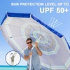 AMMSUN 8 Feet Large Beach Umbrella with Sand Anchor Heavy Duty High Wind Portable Outdoor Umbrellas UV 50+ Protection Air Vent Tilt Patio Garden Pool(Blue Stripe)