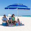 AMMSUN 8 Feet Large Beach Umbrella with Sand Anchor Heavy Duty High Wind Portable Outdoor Umbrellas UV 50+ Protection Air Vent Tilt Patio Garden Pool(Blue Stripe)