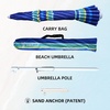 AMMSUN 8 Feet Large Beach Umbrella with Sand Anchor Heavy Duty High Wind Portable Outdoor Umbrellas UV 50+ Protection Air Vent Tilt Patio Garden Pool(Blue Stripe)