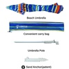 AMMSUN 8 Feet Large Beach Umbrella with Sand Anchor Heavy Duty High Wind Portable Outdoor Umbrellas UV 50+ Protection Air Vent Tilt Patio Garden Pool(Red Blue Stripes)