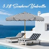 AMMSUN 8.2FT Vintage Wood Outdoor Patio Umbrella with a Handy Pulley System | Premium Wooden Pole and Ribs, Heavy-Duty UPF 50+ Waterproof Canvas, a Smooth Pulley System for Effortless Opening and Closing(Vintage Monochrome)