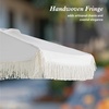 AMMSUN 8.5ft Boho Wood Patio Umbrella Market Umbrellas with Pulley Lift | Luxury Handcrafted Tassel, Heavy Duty Frame with Wood Pole & Ribs, UPF 50+, Air Vent,Premium for Garden, Pool, Beach, Events(Natural Cloud White)