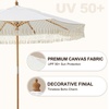 AMMSUN 8.5ft Boho Wood Patio Umbrella Market Umbrellas with Pulley Lift | Luxury Handcrafted Tassel, Heavy Duty Frame with Wood Pole & Ribs, UPF 50+, Air Vent,Premium for Garden, Pool, Beach, Events(Natural White)