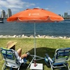 AMMSUN Shade Umbrella, Premium Portable Umbrella with Stand, 6.5ft Lightweight Free Standing Canopy for Sporting Games, Adjustable Instant Sun Protection and Easy to Carry, Light Blue(Orange)