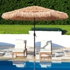 AMMSUN 9ft Hula Thatched Tiki Umbrella Hawaiian Style Beach Patio Umbrella and 8 Ribs with Crank Lift UPF 50+ Outdoor Tiki Bar, Tropical Palapa, Patio Garden Beach Pool Backyard Natural Color