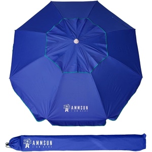AMMSUN 6.5ft Portable Patio Beach Umbrella for Sand with Tilt, Air Vent | UPF50+ Sun Protection, Windproof Outdoor Umbrellas with Carry Bag, for Patio Beach Garden Pool Backyard, Yellow Stripes(Blue Navy)