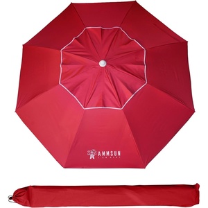 AMMSUN 6.5ft Portable Patio Beach Umbrella for Sand with Tilt, Air Vent | UPF50+ Sun Protection, Windproof Outdoor Umbrellas with Carry Bag, for Patio Beach Garden Pool Backyard, Yellow Stripes(Burgundy)