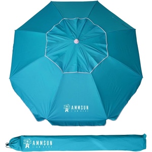 AMMSUN 6.5ft Portable Patio Beach Umbrella for Sand with Tilt, Air Vent | UPF50+ Sun Protection, Windproof Outdoor Umbrellas with Carry Bag, for Patio Beach Garden Pool Backyard, Yellow Stripes(Blue Sky)