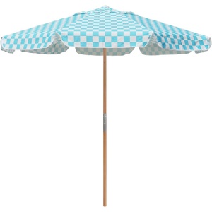 AMMSUN 7.8FT Outdoor Patio Umbrella, Boho Wood Pole Market Table Umbrella | Heavy-Duty Build Quality, UPF 50+ Sun Protection and Waterproof Canvas, Hand-Crafted Ash Wood Pole, Air Vent, a Carry Bag(Cyan Checker)