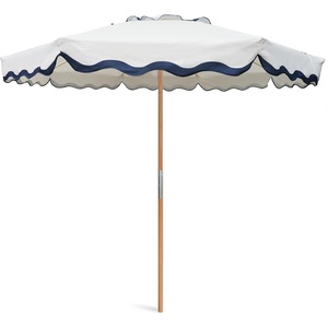 AMMSUN 7.8FT Outdoor Patio Umbrella, Boho Wood Pole Market Table Umbrella | Heavy-Duty Build Quality, UPF 50+ Sun Protection and Waterproof Canvas, Hand-Crafted Ash Wood Pole, Air Vent, a Carry Bag(Marine White)