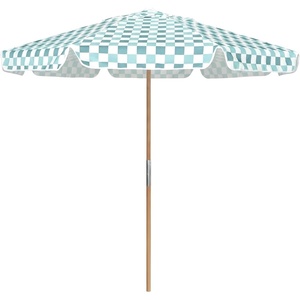 AMMSUN 7.8FT Outdoor Patio Umbrella, Boho Wood Pole Market Table Umbrella | Heavy-Duty Build Quality, UPF 50+ Sun Protection and Waterproof Canvas, Hand-Crafted Ash Wood Pole, Air Vent, a Carry Bag(Green Plaid)
