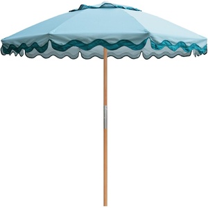 AMMSUN 7.8FT Outdoor Patio Umbrella, Boho Wood Pole Market Table Umbrella | Heavy-Duty Build Quality, UPF 50+ Sun Protection and Waterproof Canvas, Hand-Crafted Ash Wood Pole, Air Vent, a Carry Bag(Turquoise Trims)