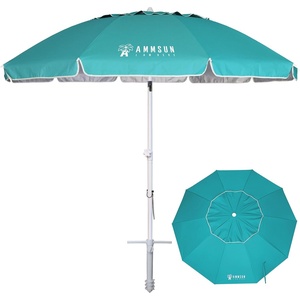AMMSUN 8 Feet Large Beach Umbrella with Sand Anchor Heavy Duty High Wind Portable Outdoor Umbrellas UV 50+ Protection Air Vent Tilt Patio Garden Pool(Teal)