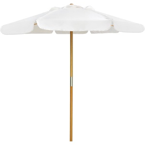 AMMSUN 8.2FT Vintage Wood Outdoor Patio Umbrella with a Handy Pulley System | Premium Wooden Pole and Ribs, Heavy-Duty UPF 50+ Waterproof Canvas, a Smooth Pulley System for Effortless Opening and Closing(Pristine White)