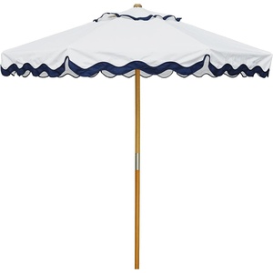 AMMSUN 8.2FT Vintage Wood Outdoor Patio Umbrella with a Handy Pulley System | Premium Wooden Pole and Ribs, Heavy-Duty UPF 50+ Waterproof Canvas, a Smooth Pulley System for Effortless Opening and Closing(Nautical Ivory)