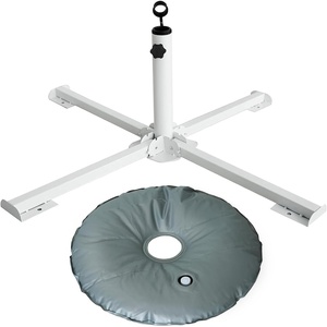 AMMSUN Foldable Portable Beach Umbrella Stand, Patio Umbrella Base Holder | Outdoor Sunshade Anchor, with Weight Bag, Rust-Free Tempered Iron Umbrella Stand for Courtyard, Garden, Beach, Lawn, Fishing(White)