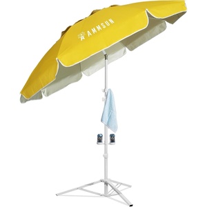 AMMSUN Shade Umbrella, Premium Portable Umbrella with Stand, 6.5ft Lightweight Free Standing Canopy for Sporting Games, Adjustable Instant Sun Protection and Easy to Carry, Navy Blue(Yellow)