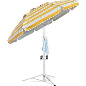 AMMSUN Shade Umbrella, Premium Portable Umbrella with Stand, 6.5ft Lightweight Free Standing Canopy for Sporting Games, Adjustable Instant Sun Protection and Easy to Carry, Light Blue(Stripe Yellow)