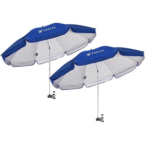 AMMSUN XL Chair Umbrella with Universal Clamp Adjustable 47 inches and 360-degree Swivel UPF 50+, Portable Clamp on Camping or Beach Chair, Stroller, Wheelchair, Golf cart, Bright Blue, Large-sized(Blue-2 PACK)