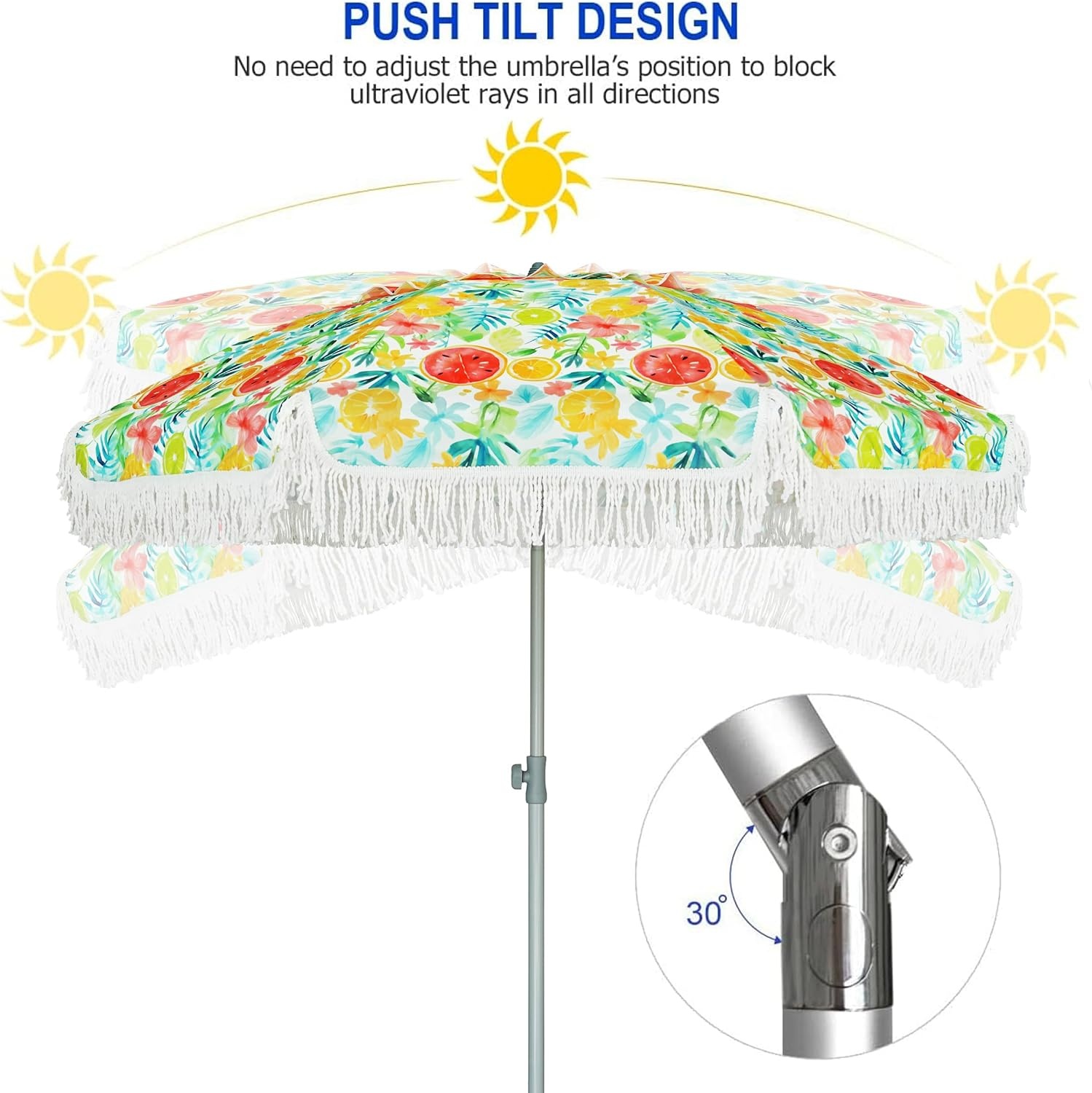 image:imageAMMSUN 65ft Heavy Duty Fringe Beach Umbrella with Sand Anchor Tilt UPF50 WindproofCarry Bag for Patio Garden Pool Backyard Height Adjusting for AllDay Shade Removable Sand AnchorCitrus