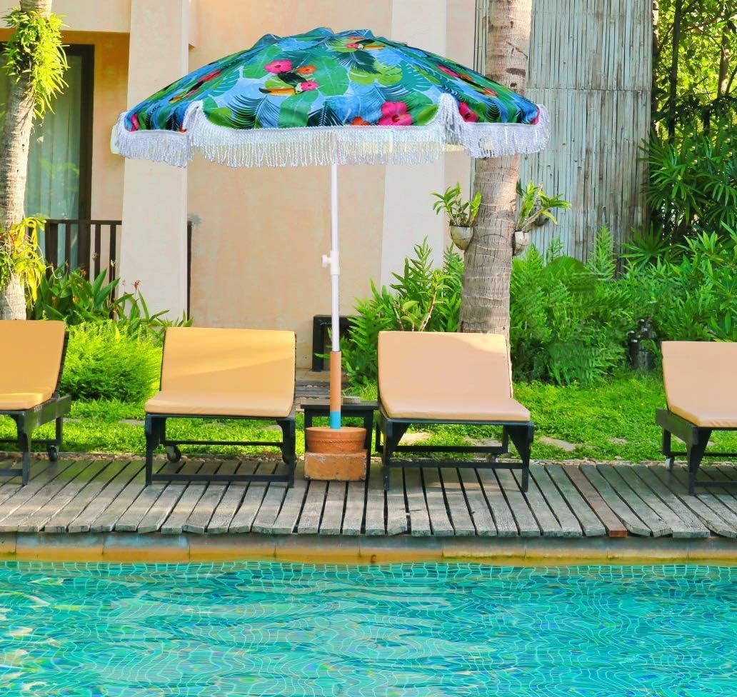 image:imageAMMSUN 65ft Tropical Fringe Beach Umbrella with Sand AnchorTiltAir Vent Heavy Duty High Wind Sun Shade UmbrellasUPF50Portable Carry BagWindprooffor Sand Patio Garden Pool Backyard Outdoors