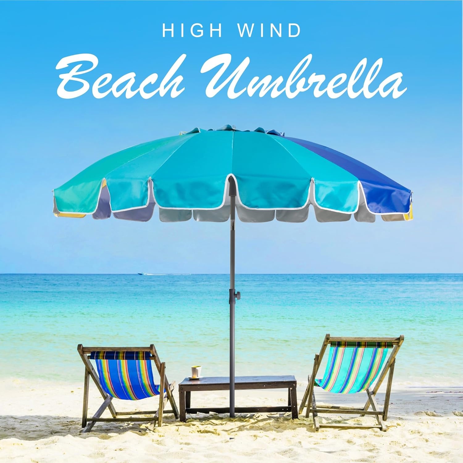 image:imageAMMSUN 75ft Large Heavy Duty HIGH Wind Beach Umbrella with sand anchor amp Tilt Sun Shelter UPF 50 Protection Outdoor Umbrellas Sunshade with Carry Bag for Patio Garden Pool Backyard RainbowCelestial Blue