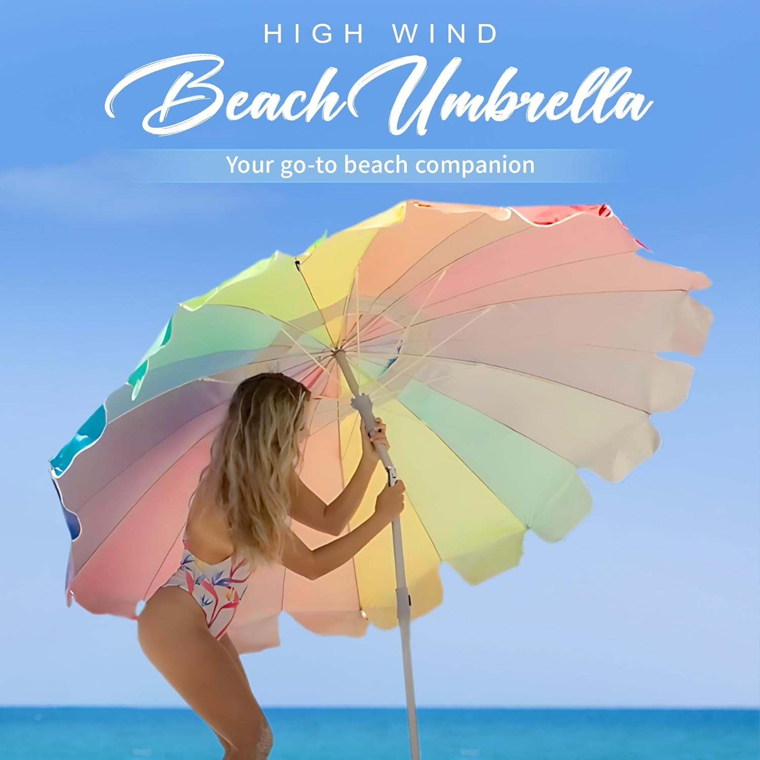 image:imageAMMSUN 75ft Large Heavy Duty HIGH Wind Beach Umbrella with sand anchor amp Tilt Sun Shelter UPF 50 Protection Outdoor Umbrellas Sunshade with Carry Bag for Patio Garden Pool Backyard RainbowRainbow