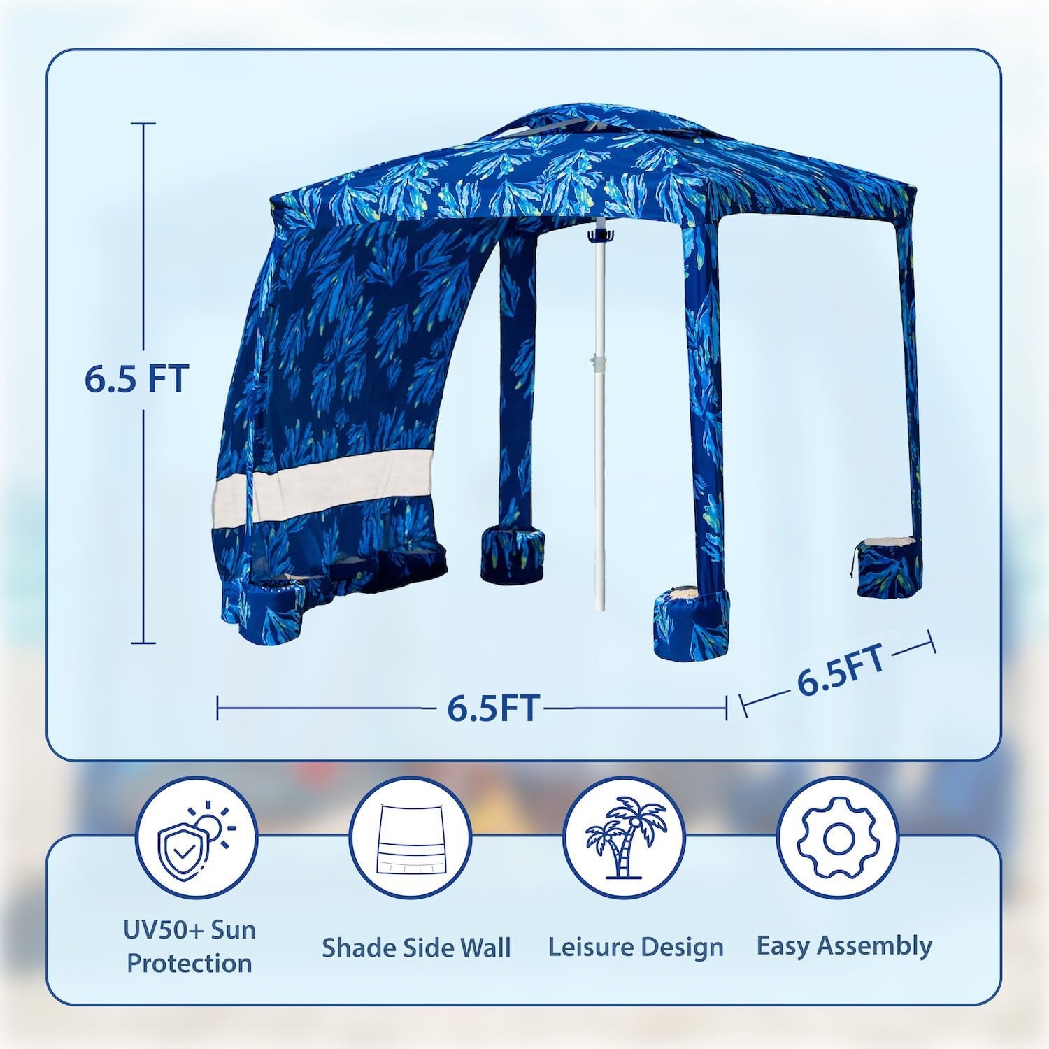 image:imageAMMSUN Beach Cabana 6565 Beach Canopy Easy Set up and Take Down Cabana Tent with Sand Pockets Instant Sun Shade with Side Wall Coral TropicalCoral Tropical