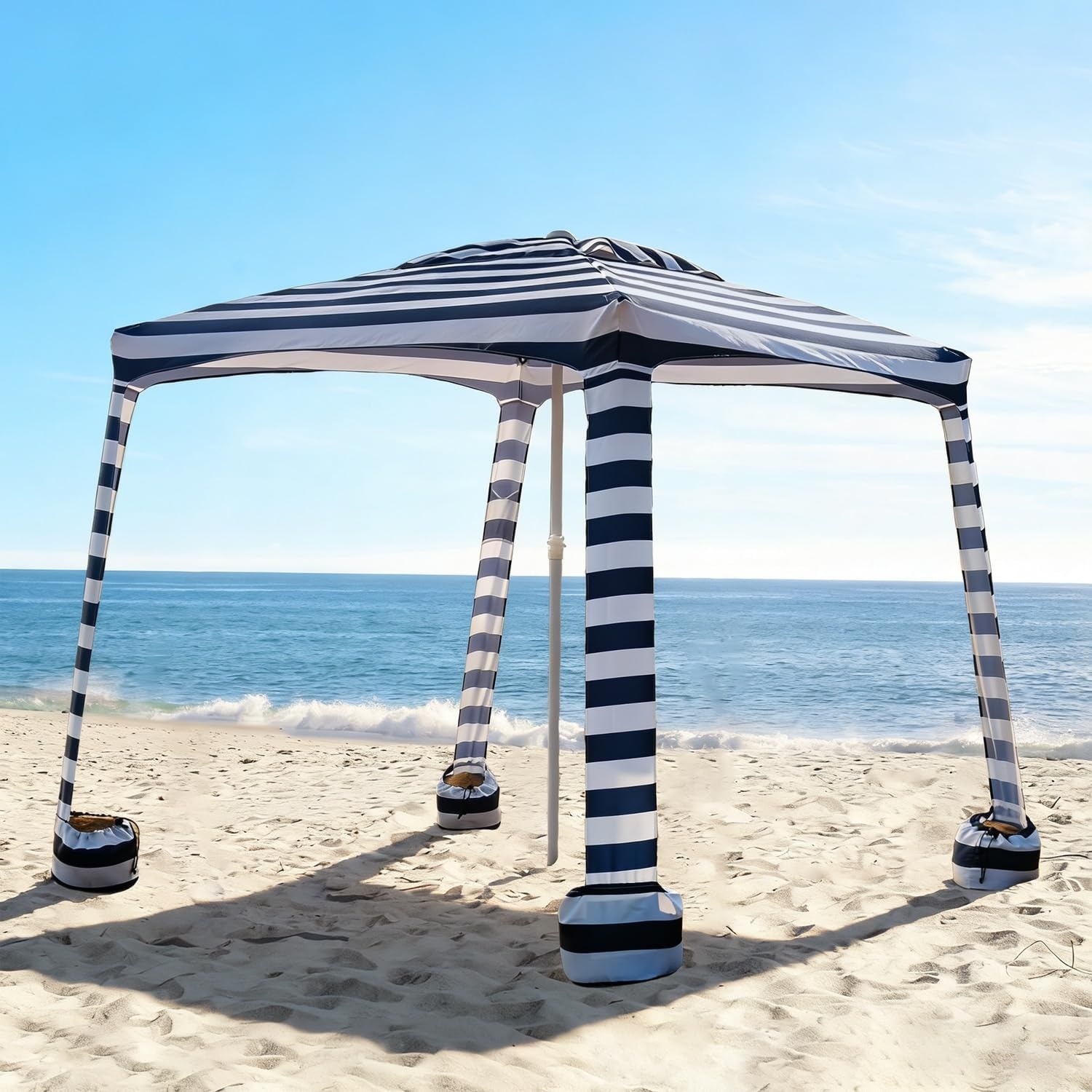 image:imageAMMSUN Beach Cabana 6565 Beach Canopy Easy Set up and Take Down Cabana Tent with Sand Pockets Instant Sun Shade with Side Wall Coral TropicalNavy Sailor