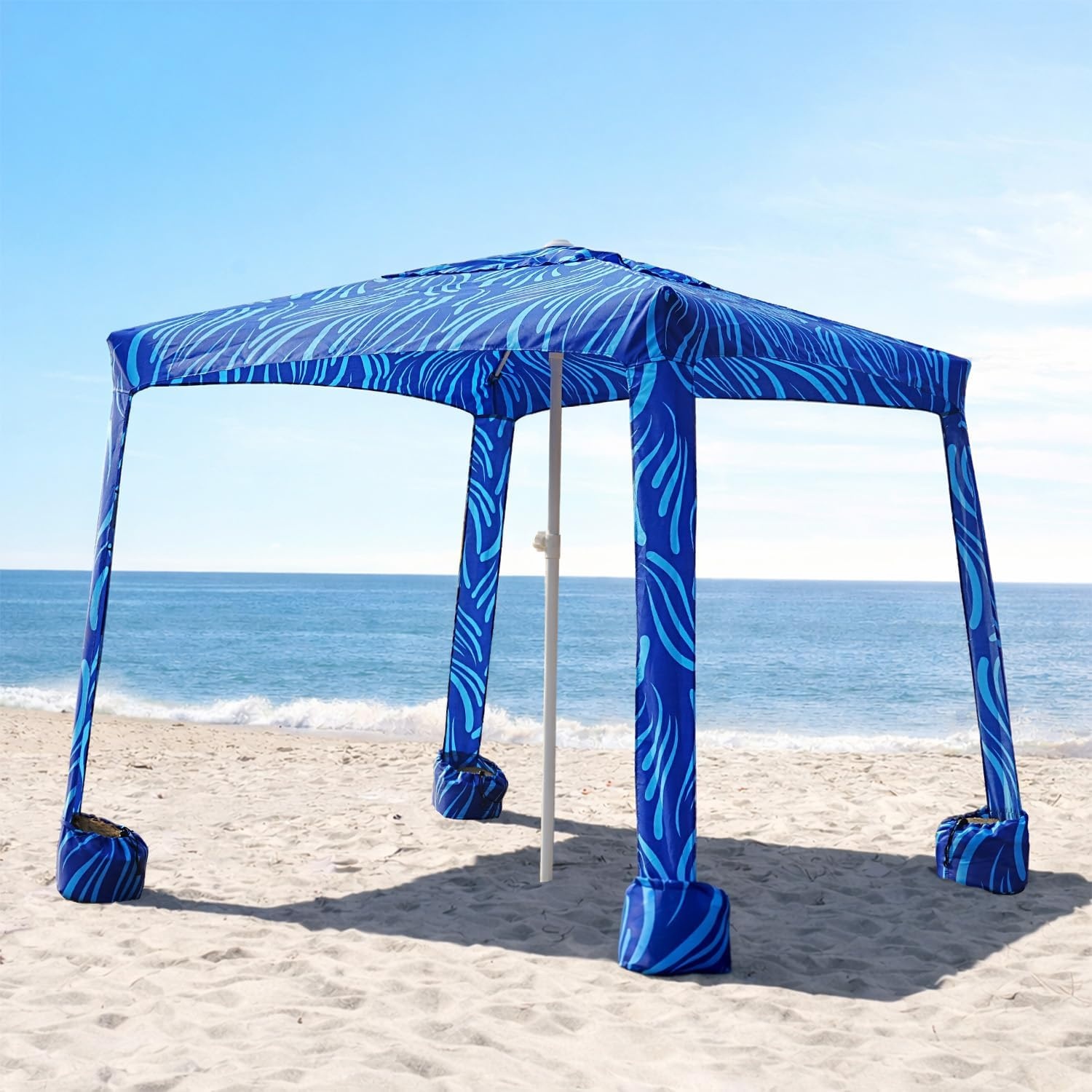 image:imageAMMSUN Beach Cabana 6565 Beach Canopy Easy Set up and Take Down Cabana Tent with Sand Pockets Instant Sun Shade with Side Wall Coral TropicalSea Flow