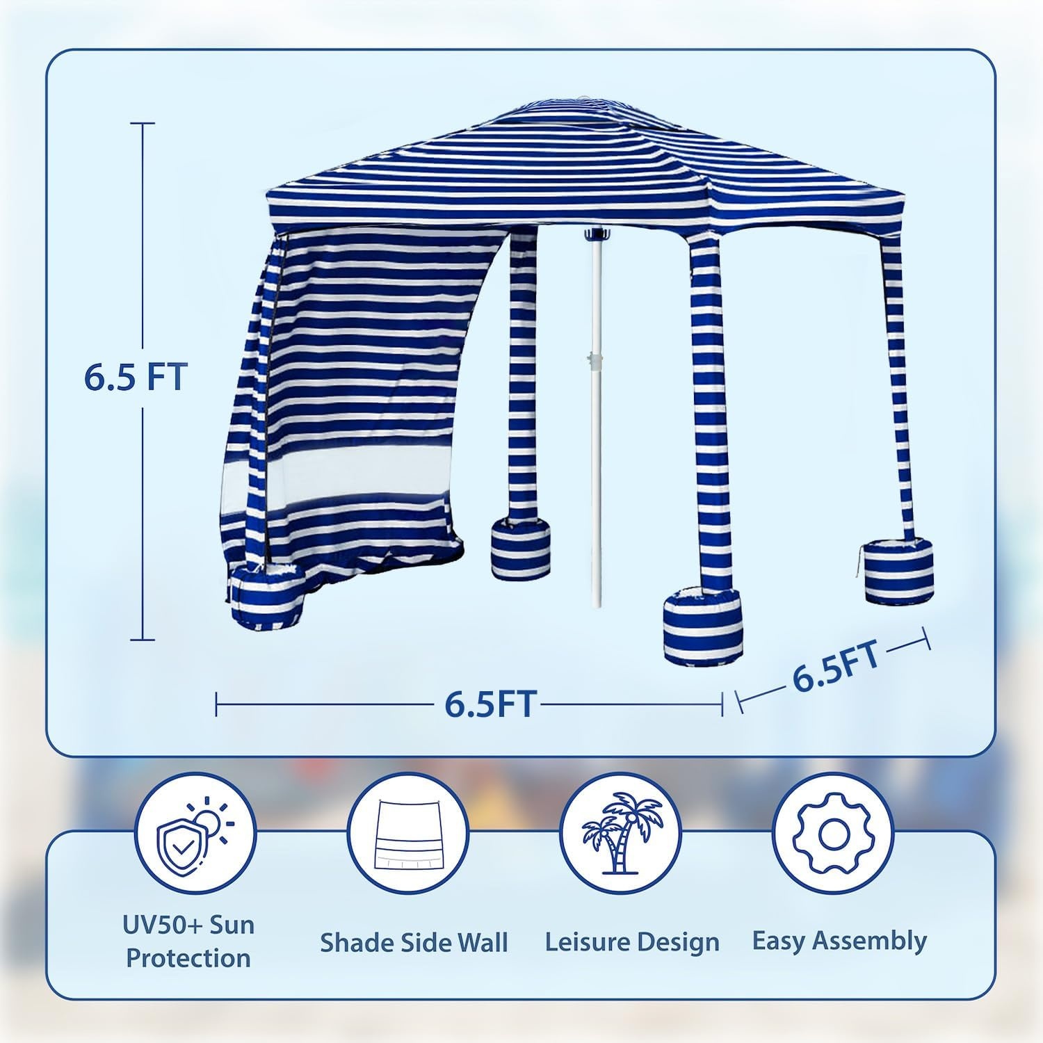 image:imageAMMSUN Beach Cabana 6565 Beach Canopy Easy Set up and Take Down Cabana Tent with Sand Pockets Instant Sun Shade with Side Wall Coral TropicalSiesta Stripe