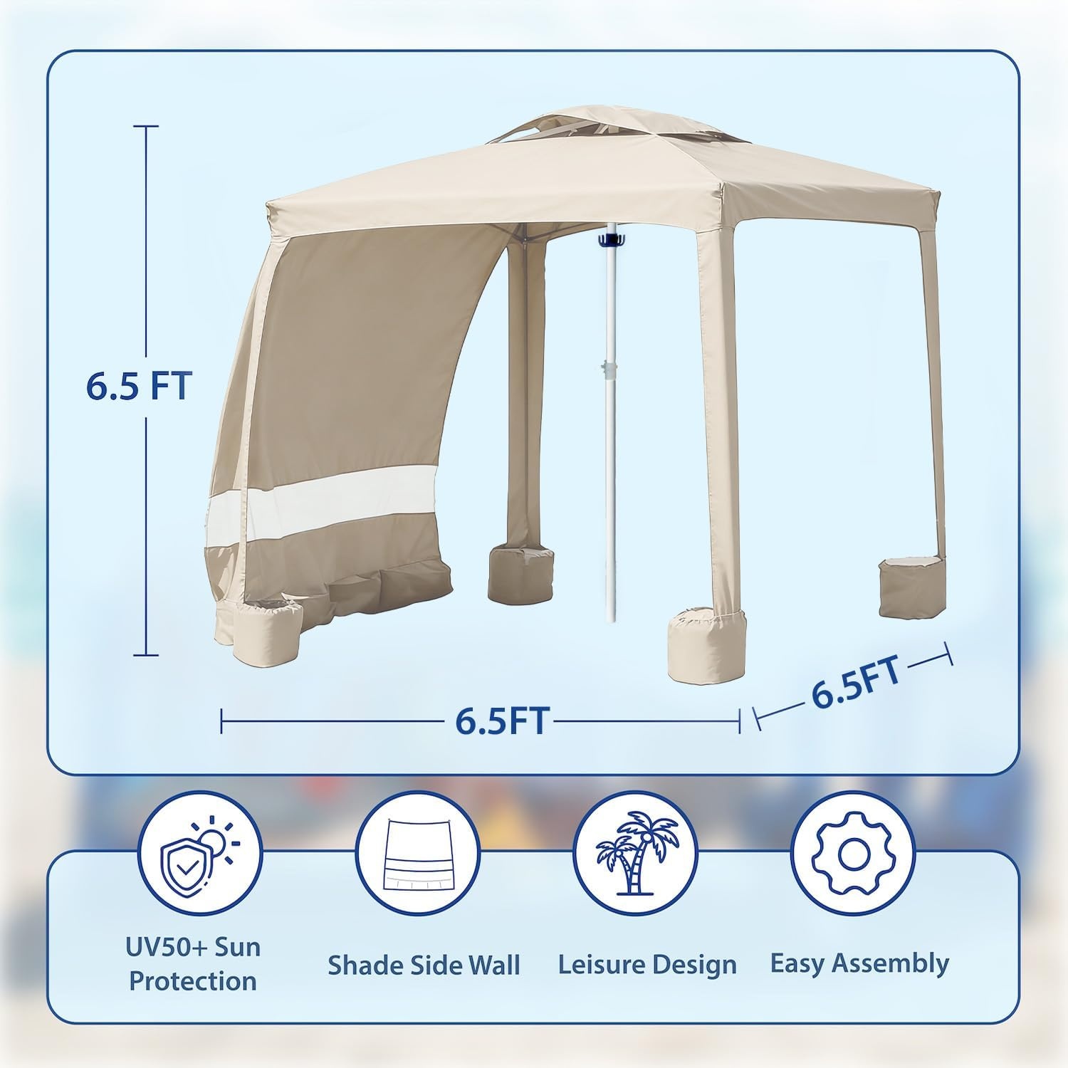 image:imageAMMSUN Beach Cabana 6565 Beach Canopy Easy Set up and Take Down Cabana Tent with Sand Pockets Instant Sun Shade with Side Wall Coral TropicalVintage Beige