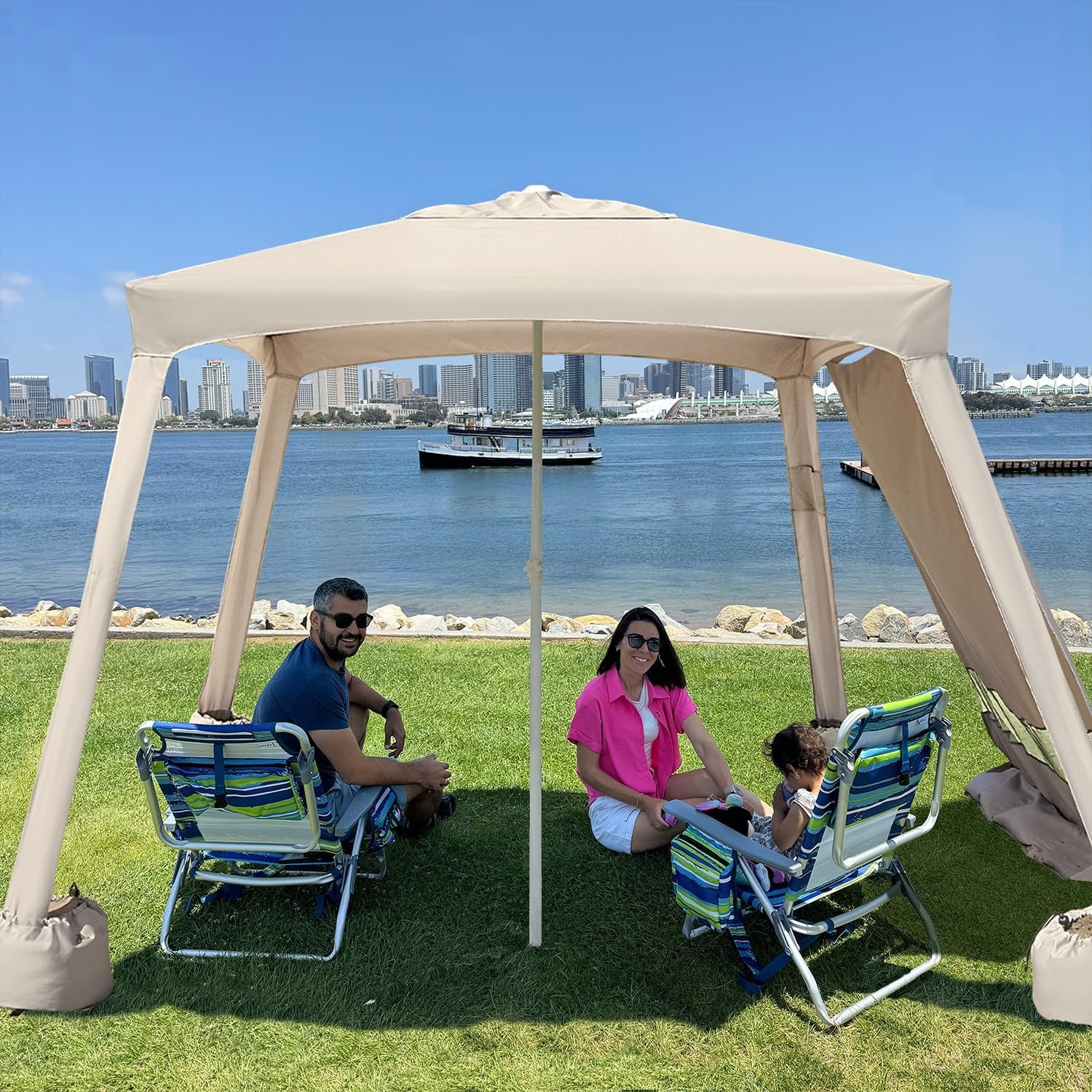 image:imageAMMSUN Beach Cabana 6565 Beach Canopy Easy Set up and Take Down Cabana Tent with Sand Pockets Instant Sun Shade with Side Wall Coral TropicalVintage Beige