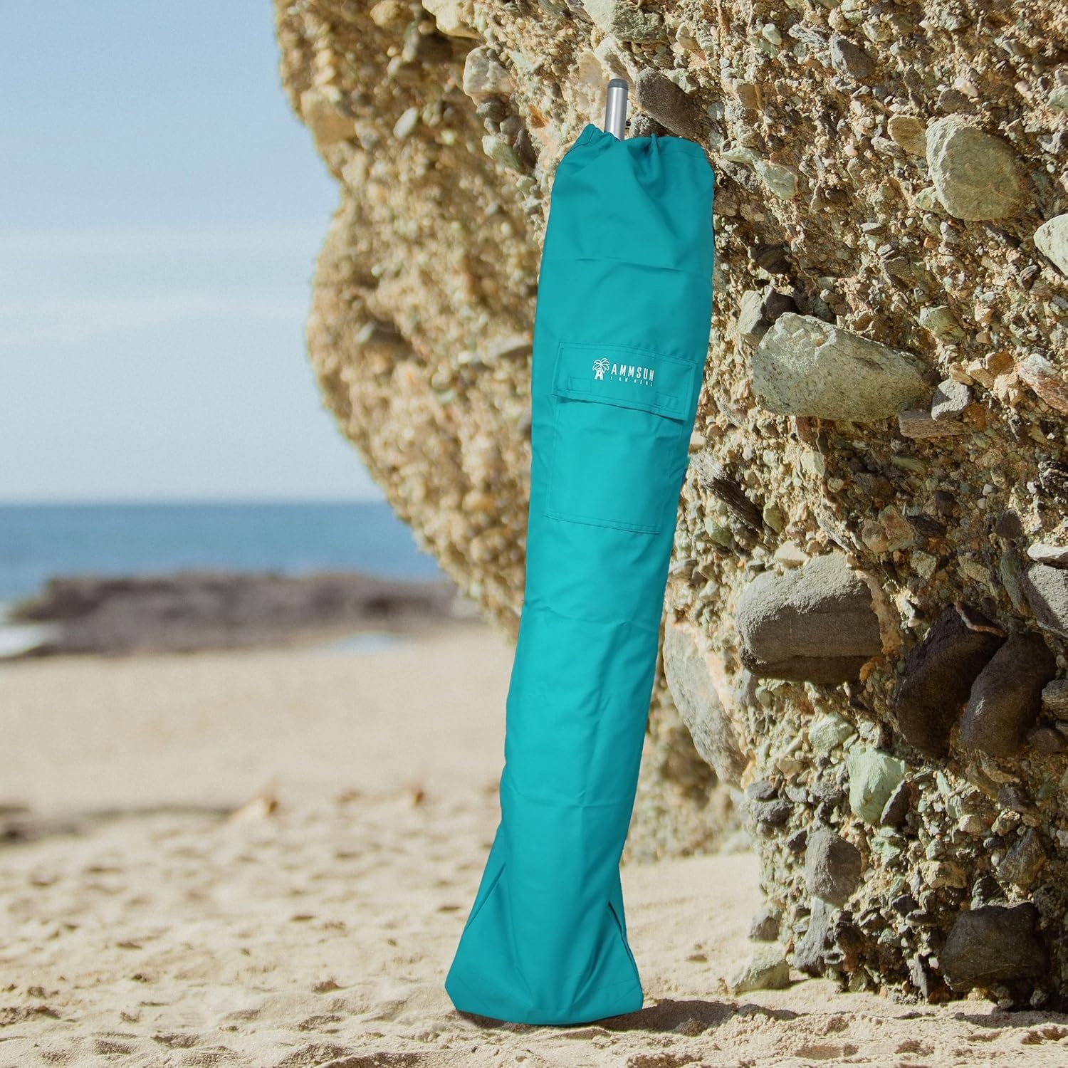 image:imageAMMSUN Commercial Grade Beach Umbrella Storage amp Carry Bag Universal Fit HardWearing WaterResistant Fabric Large Capacity for Two 8FT Foldable Umbrellas Convenient Drawstring Fit in Car TrunksTurquoise