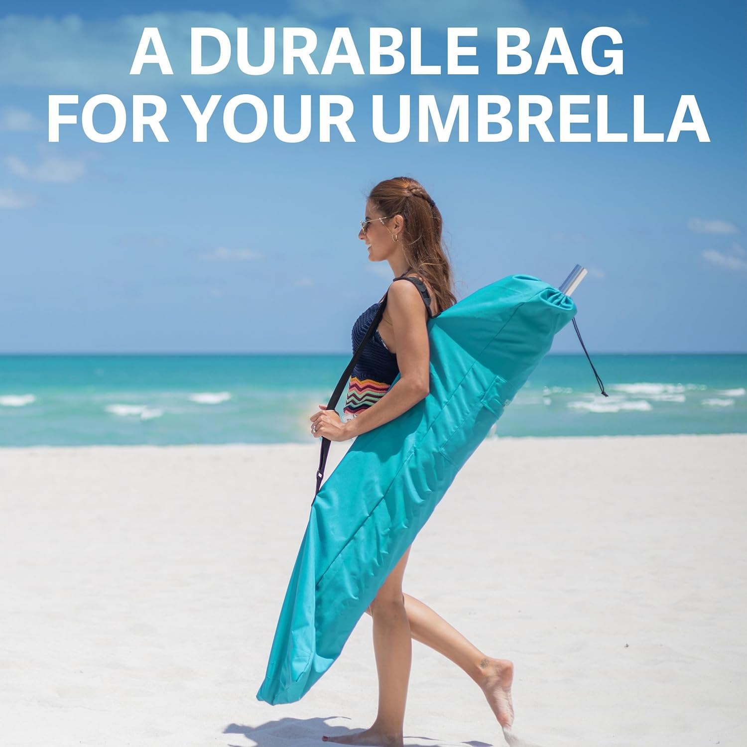 image:imageAMMSUN Commercial Grade Beach Umbrella Storage amp Carry Bag Universal Fit HardWearing WaterResistant Fabric Large Capacity for Two 8FT Foldable Umbrellas Convenient Drawstring Fit in Car TrunksTurquoise