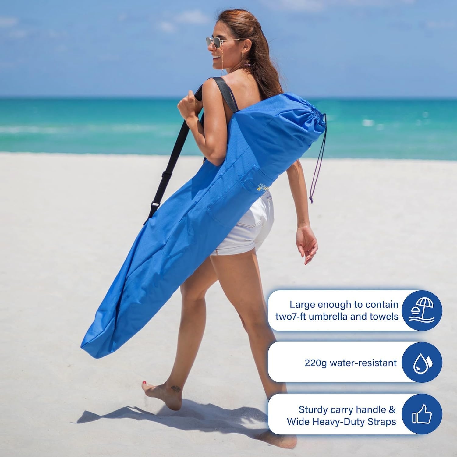 image:imageAMMSUN Commercial Grade Beach Umbrella Storage amp Carry Bag Universal Fit HardWearing WaterResistant Fabric Large Capacity for Two 8FT Foldable Umbrellas Convenient Drawstring Fit in Car Trunksblue