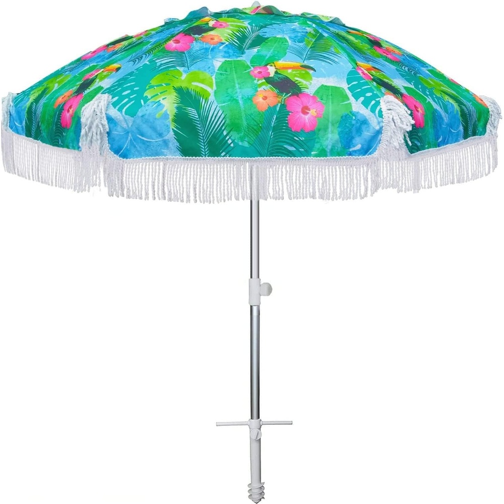 image:imageAMMSUN 65ft Tropical Fringe Beach Umbrella with Sand AnchorTiltAir Vent Heavy Duty High Wind Sun Shade UmbrellasUPF50Portable Carry BagWindprooffor Sand Patio Garden Pool Backyard Outdoors