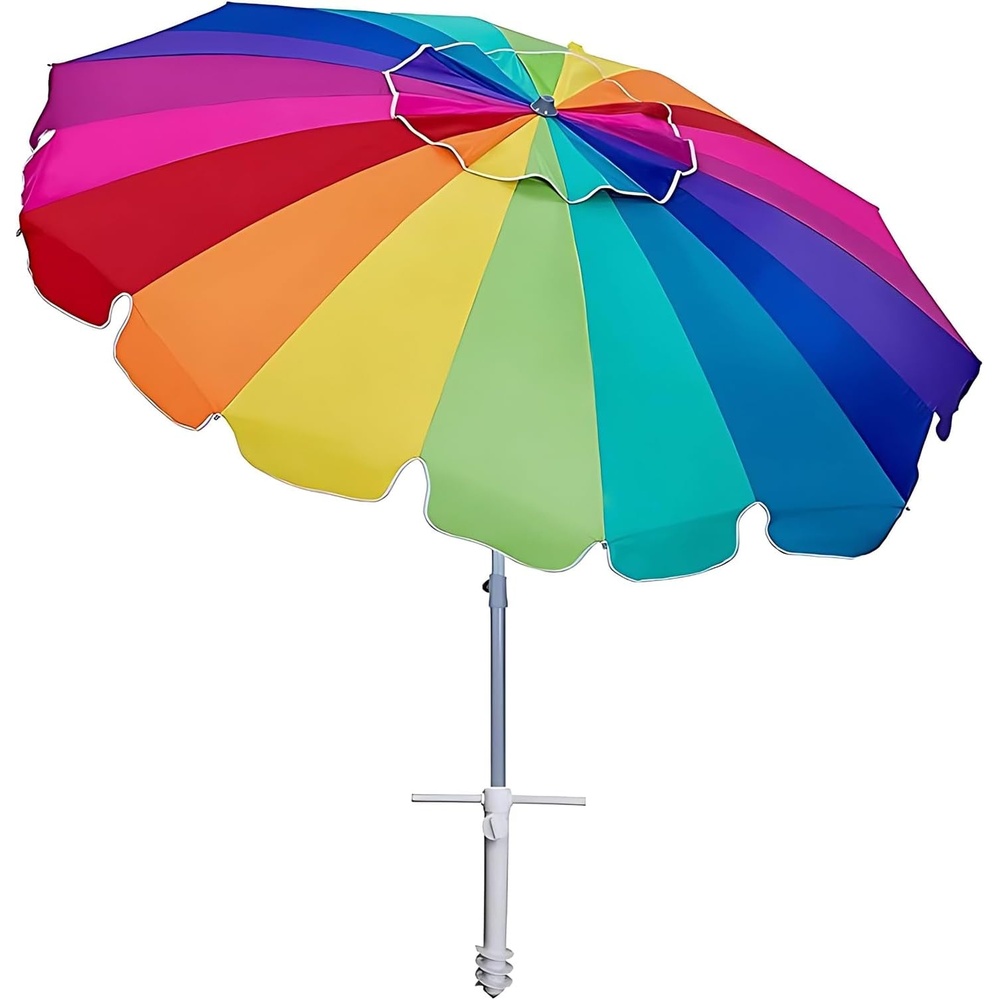 image:imageAMMSUN 75ft Large Heavy Duty HIGH Wind Beach Umbrella with sand anchor amp Tilt Sun Shelter UPF 50 Protection Outdoor Umbrellas Sunshade with Carry Bag for Patio Garden Pool Backyard RainbowRainbow