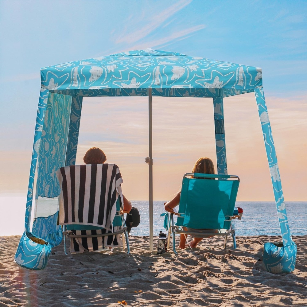 image:imageAMMSUN Beach Cabana 6565 Beach Canopy Easy Set up and Take Down Cabana Tent with Sand Pockets Instant Sun Shade with Side Wall Coral TropicalTropical Aqua